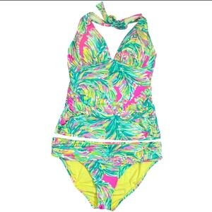 Lilly Pulitzer Size 8 10 Tankini Swimsuit Set  Bliss Halter Shady Lady Lagoon M